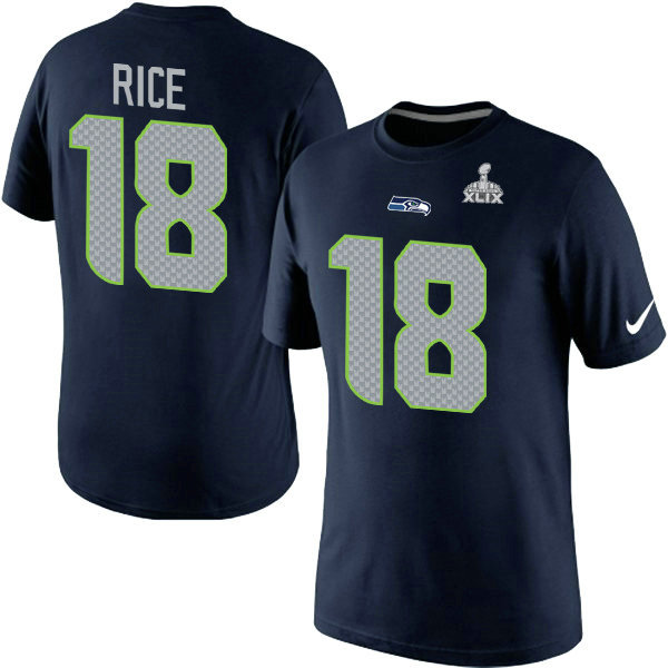 Nike Seahawks 18 Rice Blue 2015 Super Bowl XLIX T Shirts