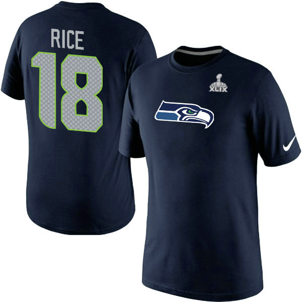 Nike Seahawks 18 Rice Blue 2015 Super Bowl XLIX T Shirts2