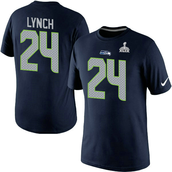 Nike Seahawks 24 Lynch Blue 2015 Super Bowl XLIX T Shirts