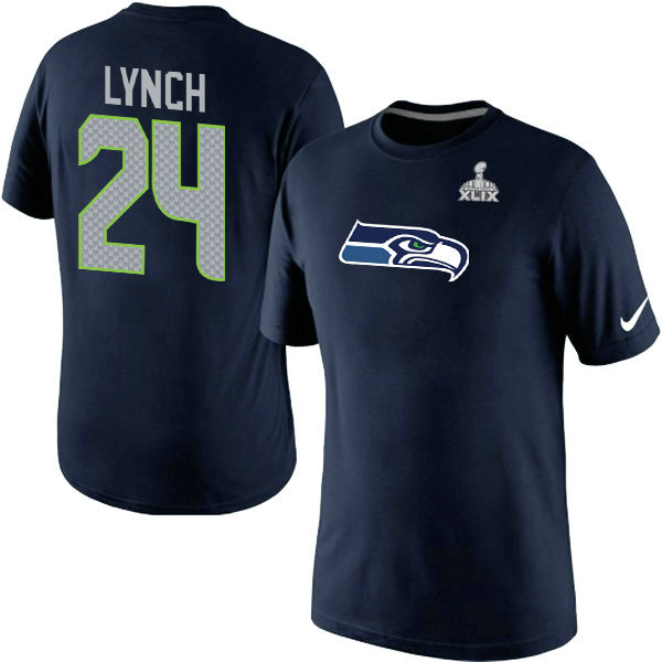 Nike Seahawks 24 Lynch Blue 2015 Super Bowl XLIX T Shirts2 - Click Image to Close