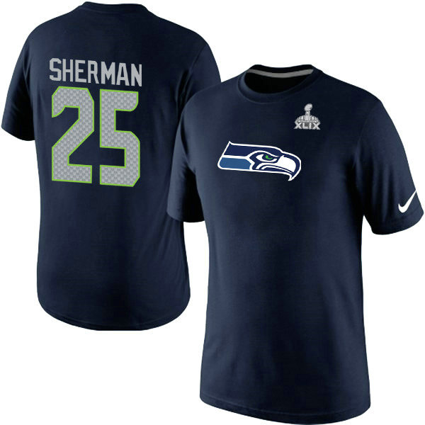 Nike Seahawks 25 Sherman Blue 2015 Super Bowl XLIX T Shirts2