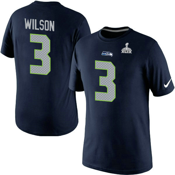 Nike Seahawks 3 Wilson Blue 2015 Super Bowl XLIX T Shirts