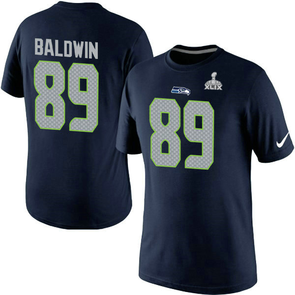 Nike Seahawks 89 Baldwin Blue 2015 Super Bowl XLIX T Shirts
