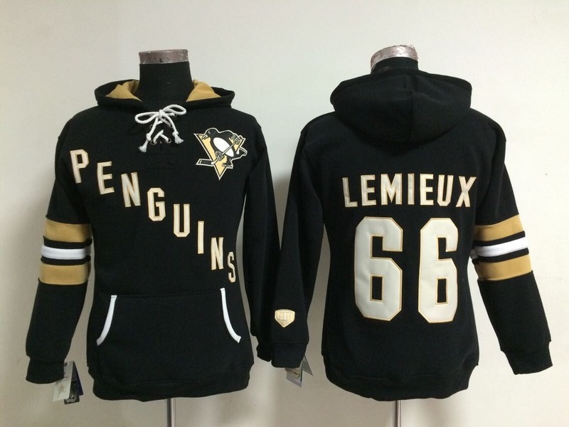 Penguins 66 Lemieux Black Women All Stitched Hooded Sweatshirt