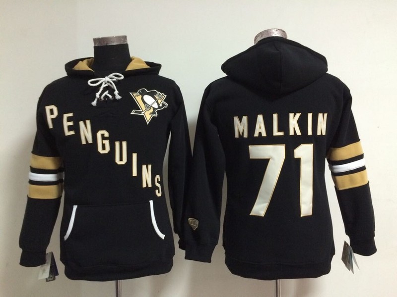 Penguins 71 Malkin Black Women All Stitched Hooded Sweatshirt