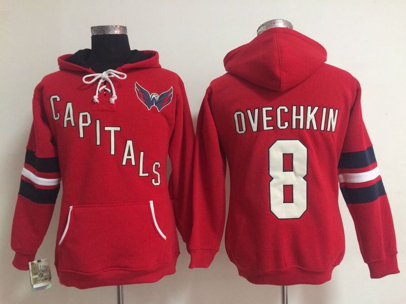 Red Wings 8 Ovechkin Red Women All Stitched Hooded Sweatshirt
