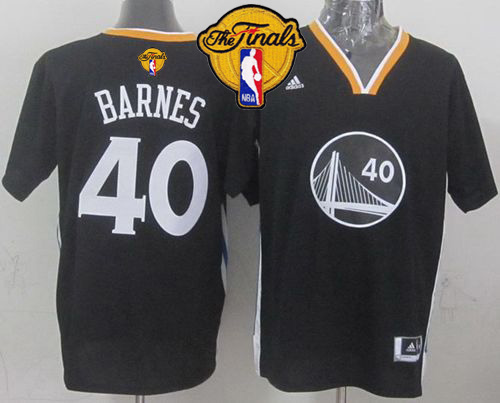 Warriors 40 Barnes Black Short Sleeve 2015 NBA Finals Jersey
