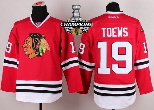Blackhawks 19 Toews Red 2015 Stanley Cup Champions Jersey
