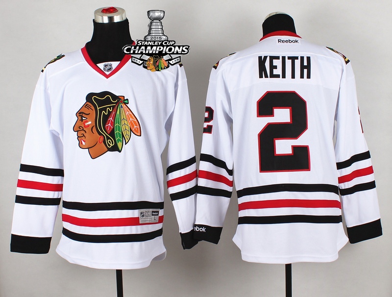 Blackhawks 2 Keith White 2015 Stanley Cup Champions Jersey