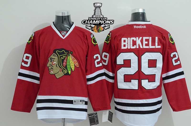 Blackhawks 29 Bickell Red 2015 Stanley Cup Champions Jersey