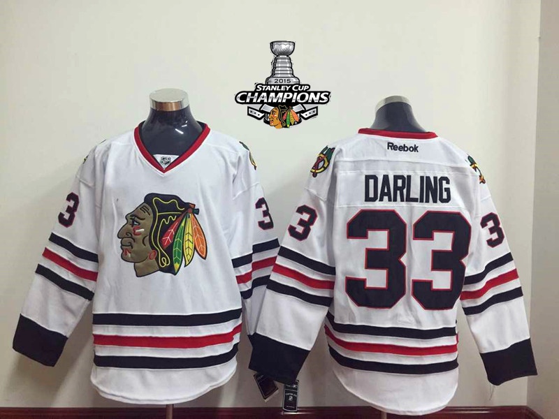 Blackhawks 33 Darling White 2015 Stanley Cup Champions Jersey