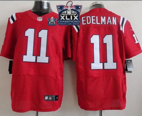 Nike Patriots 11 Edelman Red 2015 Super Bowl XLIX Champions Elite Jerseys