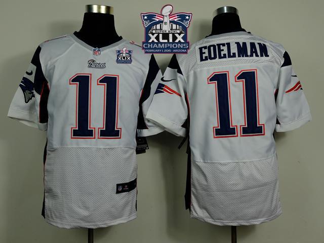 Nike Patriots 11 Edelman White 2015 Super Bowl XLIX Champions Elite Jerseys