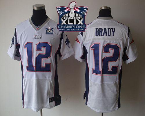 Nike Patriots 12 Brady White 2015 Super Bowl XLIX Champions Elite Jerseys