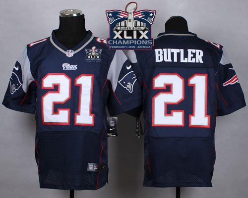 Nike Patriots 21 Butler Blue 2015 Super Bowl XLIX Champions Elite Jerseys