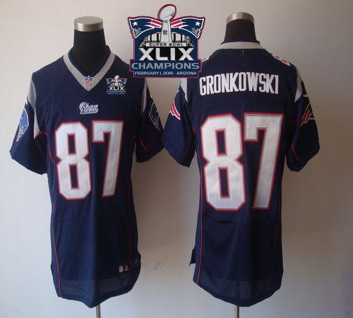 Nike Patriots 87 Gronkowski Blue 2015 Super Bowl XLIX Champions Elite Jerseys