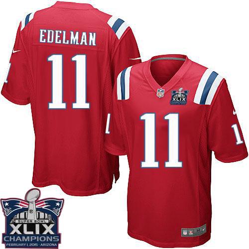 Nike Patriots 11 Edelman Red 2015 Super Bowl XLIX Champions Youth Game Jerseys