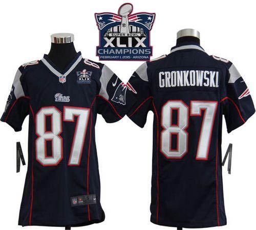 Nike Patriots 87 Gronkowski Blue 2015 Super Bowl XLIX Champions Youth Game Jerseys