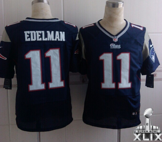 Nike Patriots 11 Edelman Blue Elite 2015 Super Bowl XLIX Jerseys