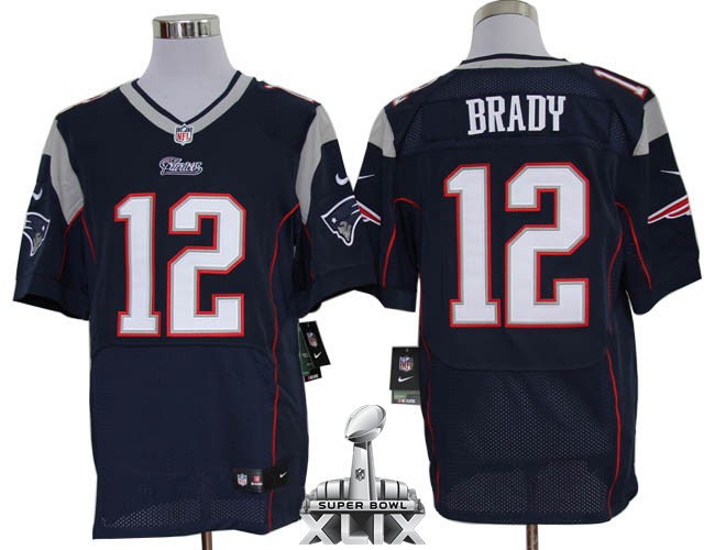 Nike Patriots 12 Brady Blue Elite 2015 Super Bowl XLIX Jerseys