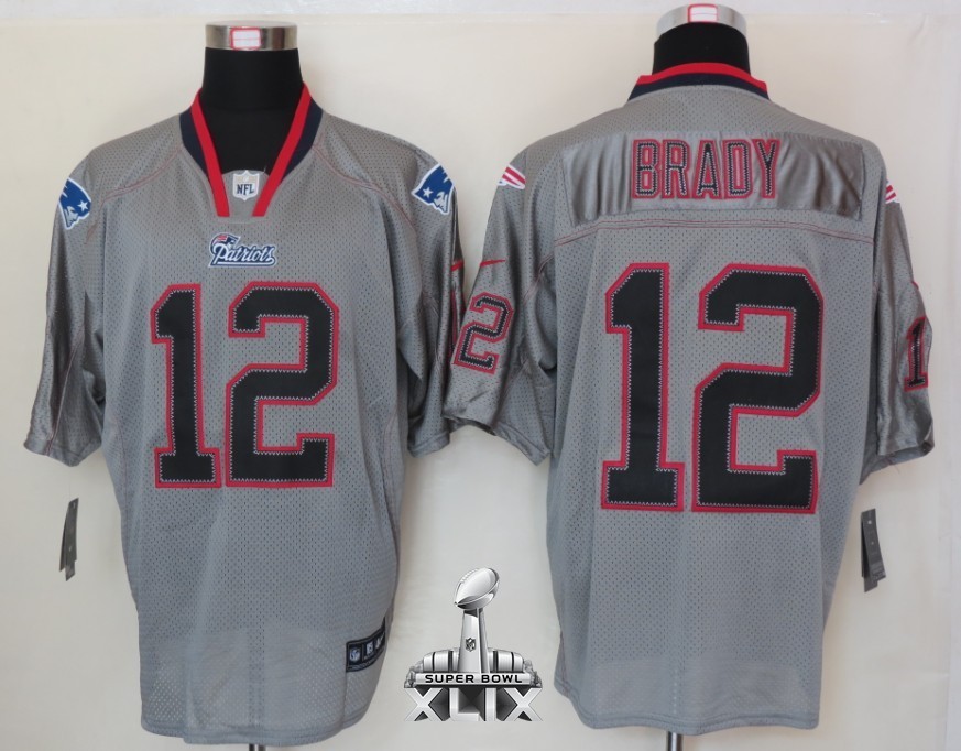 Nike Patriots 12 Brady Lights Out Grey Elite 2015 Super Bowl XLIX Jerseys