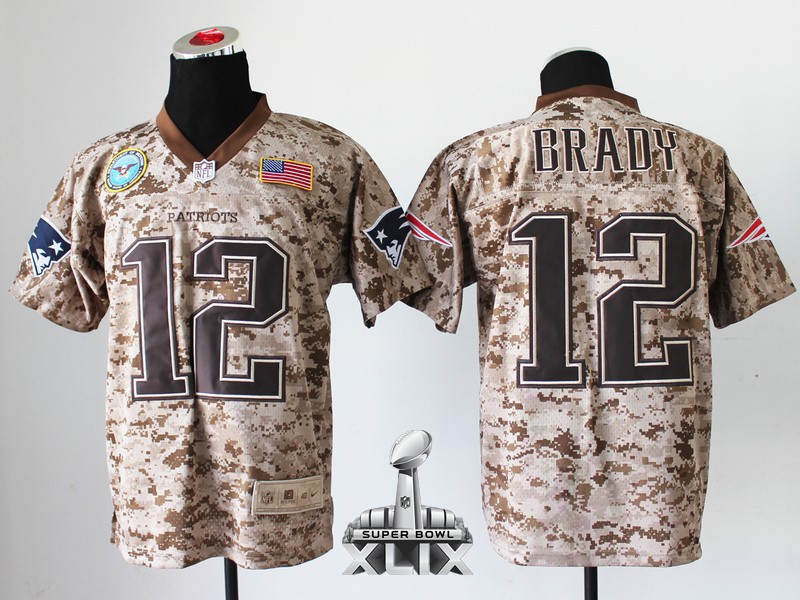 Nike Patriots 12 Brady US Marine Corps Camo With Flag Patch Elite 2015 Super Bowl XLIX Jerseys