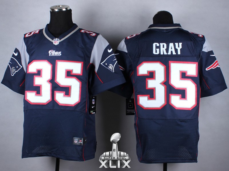 Nike Patriots 35 Gray Blue Elite 2015 Super Bowl XLIX Jerseys