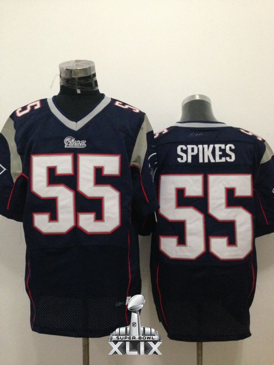 Nike Patriots 55 Spikes Blue Elite 2015 Super Bowl XLIX Jerseys