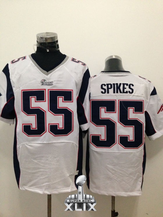 Nike Patriots 55 Spikes White Elite 2015 Super Bowl XLIX Jerseys