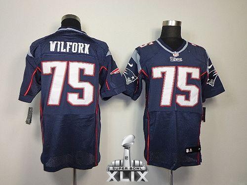 Nike Patriots 75 Wilfork Blue Elite 2015 Super Bowl XLIX Jerseys