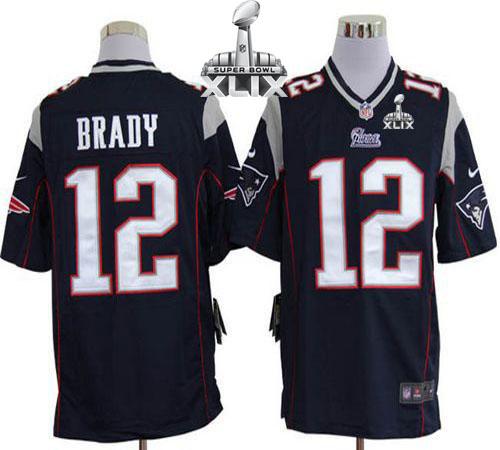 Nike Patriots 12 Brady Blue Game 2015 Super Bowl XLIX Jerseys