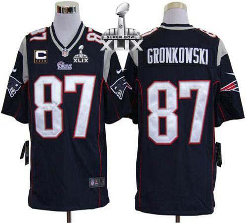 Nike Patriots 87 Gronkowski Blue Game C Patch 2015 Super Bowl XLIX Jerseys - Click Image to Close