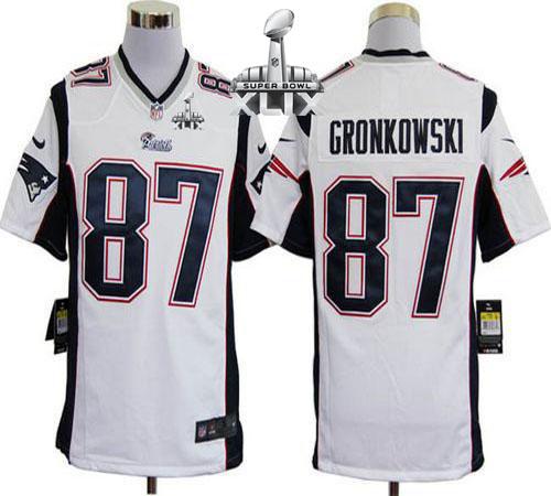 Nike Patriots 87 Gronkowski White Game 2015 Super Bowl XLIX Jerseys