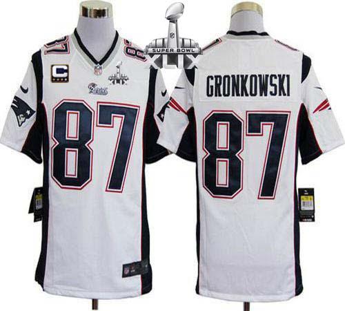 Nike Patriots 87 Gronkowski White Game C Patch 2015 Super Bowl XLIX Jerseys