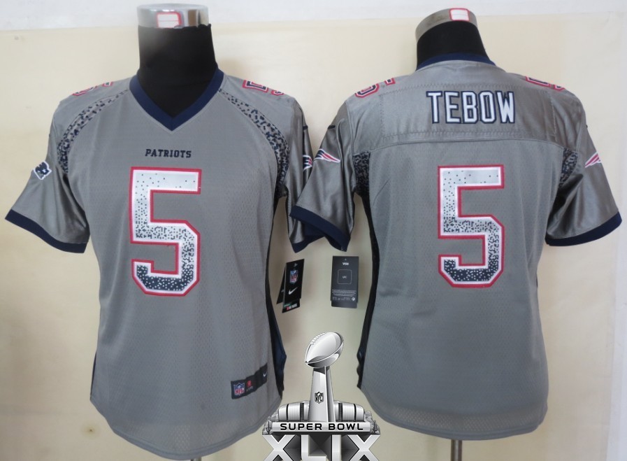 Nike Patriots 5 Tebow Grey Women Game Drift 2015 Super Bowl XLIX Jerseys Nike Patriots 5 Tebow Grey Women Game Drift 2015 Super Bowl XLIX Jerseys
