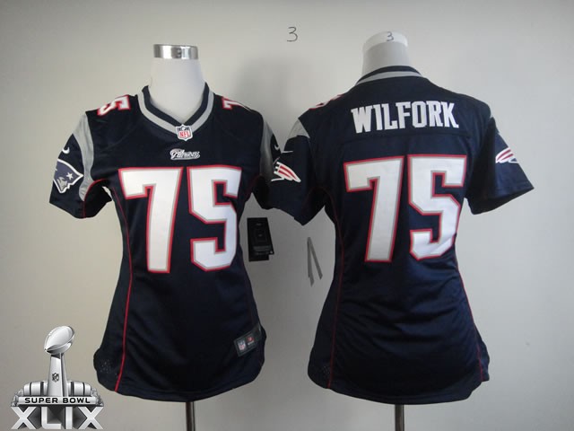 Nike Patriots 75 Wilfork Blue Women Game 2015 Super Bowl XLIX Jerseys