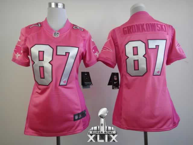 Nike Patriots 87 Gronkowski Pink Love Women 2015 Super Bowl XLIX Jerseys