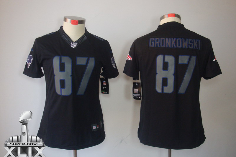 Nike Patriots 87 Gronkowski Black Impact Women 2015 Super Bowl XLIX Jerseys