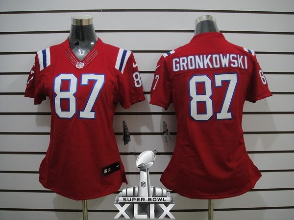 Nike Patriots 87 Gronkowski Red Women Limited 2015 Super Bowl XLIX Jerseys