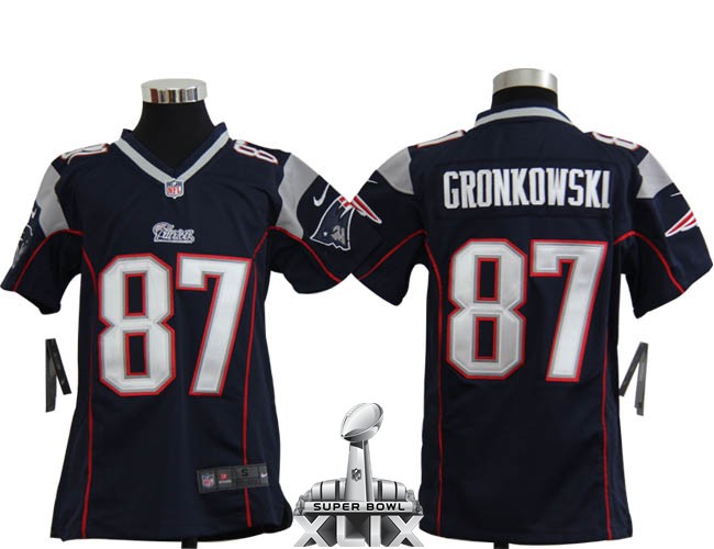 Nike Patriots 87 Gronkowski Blue Game 2015 Super Bowl XLIX Youth Jerseys