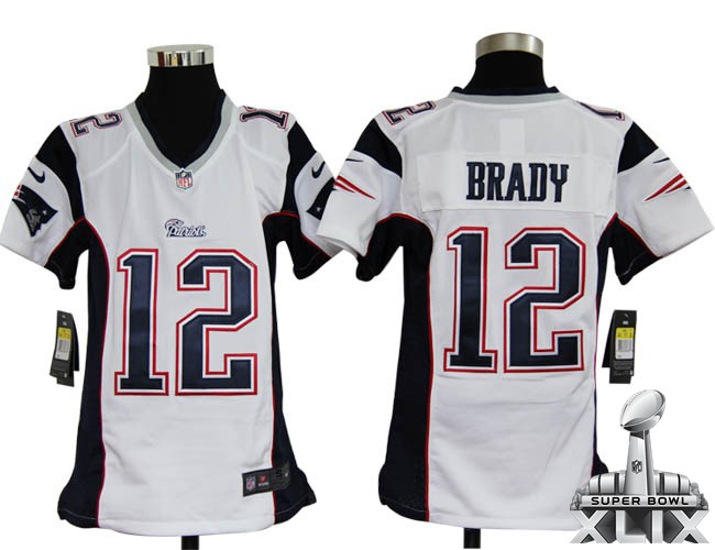 Nike Patriots BRADY 12 White Game 2015 Super Bowl XLIX Youth Jerseys