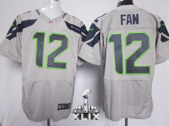 Nike Seahawks 12 Fan Grey Elite 2015 Super Bowl XLIX Jerseys