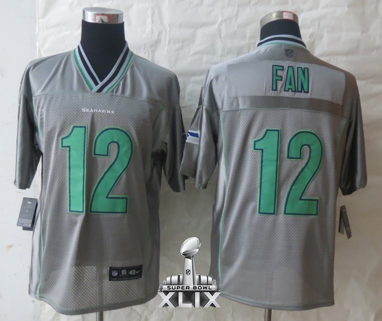 Nike Seahawks 12 Fan Grey Vapor Elite 2015 Super Bowl XLIX Jerseys