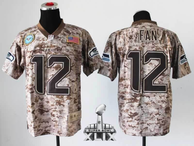 Nike Seahawks 12 Fan US Marine Corps Camo Elite With Flag Patch Elite 2015 Super Bowl XLIX Jerseys