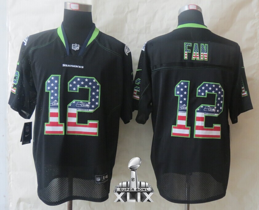 Nike Seahawks 12 Fan USA Flag Fashion Black Elite 2015 Super Bowl XLIX Jerseys
