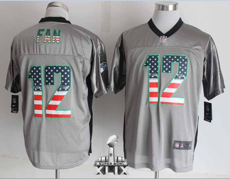 Nike Seahawks 12 Fan USA Flag Fashion Grey Shadow Elite 2015 Super Bowl XLIX Jerseys
