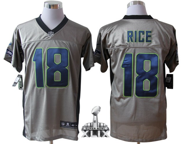 Nike Seahawks 18 Rice Grey Elite 2015 Super Bowl XLIX Jerseys