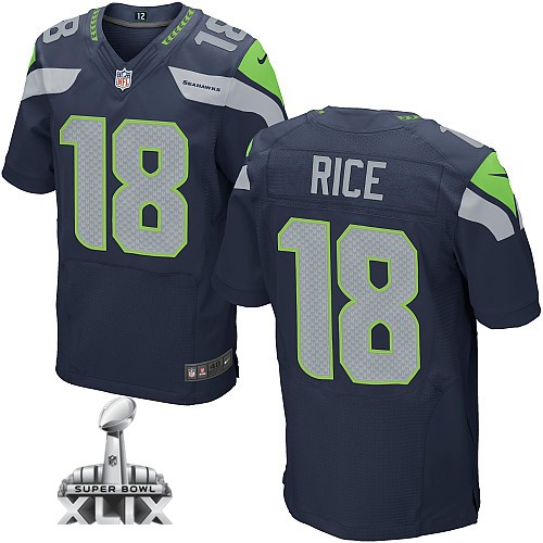 Nike Seahawks 18 Rice Sea Blue Elite 2015 Super Bowl XLIX Jerseys