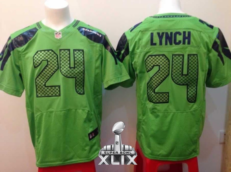 Nike Seahawks 24 Lynch Green Elite 2015 Super Bowl XLIX Jerseys