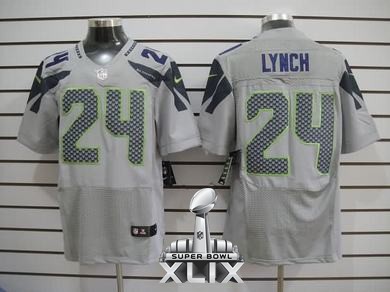 Nike Seahawks 24 Lynch Grey Elite 2015 Super Bowl XLIX Jerseys